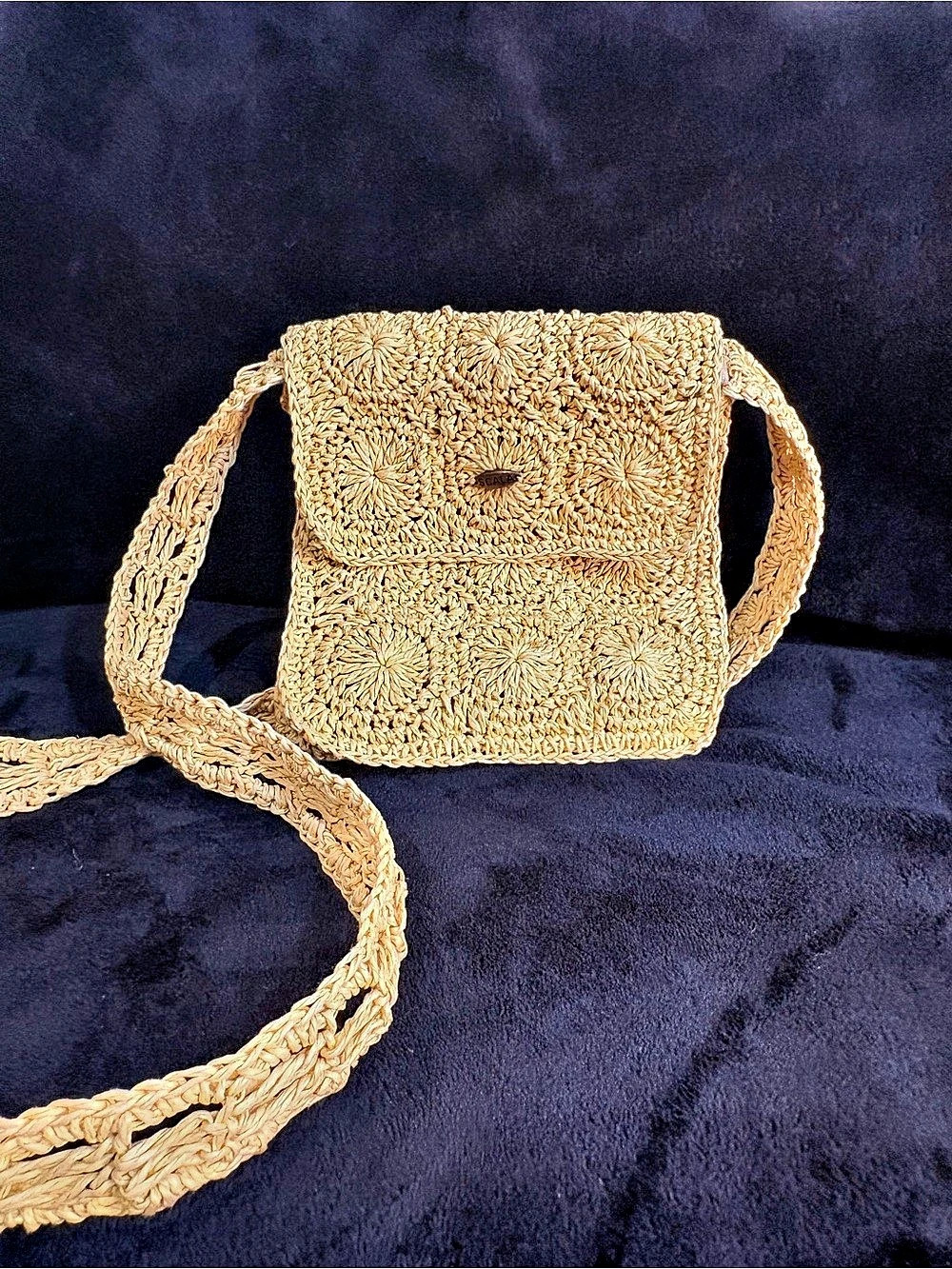 The Scala Collection Crochet Straw Crossbody Flap Bag yellow